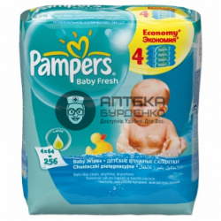 Фото товара Памперс (pampers) салфетки влажные fresh clean 4*64 шт. смен.блок